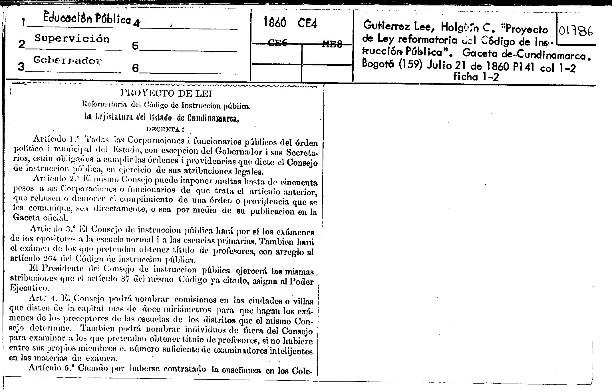 Proyecto De Ley Reformatoria Del Código De Instrucción Pública